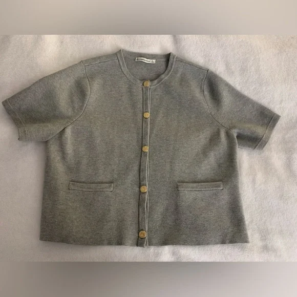 Abercrombie & Fitch Lux Soft Heavy Knit Gray Cardigan Jacket with Gold Buttons L - Picture 10 of 16
